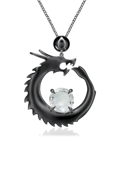 Buy Dragon Midnight Silver & White Topaz Slider Pendant Necklace in Midnight Silver Online Midnight Silver