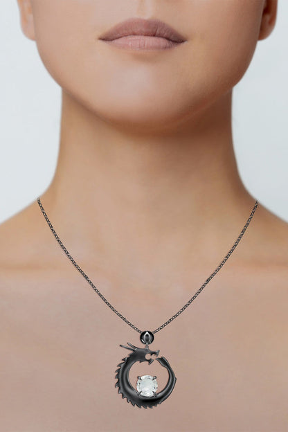 Buy Dragon Midnight Silver & White Topaz Slider Pendant Necklace in Midnight Silver Online Midnight Silver