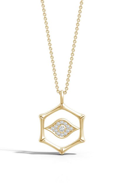 Buy Indochine Spirit 14k Evil Eye Bamboo Hexagon Frame Diamond Necklace in 14K Yellow Gold Online 14K Yellow Gold