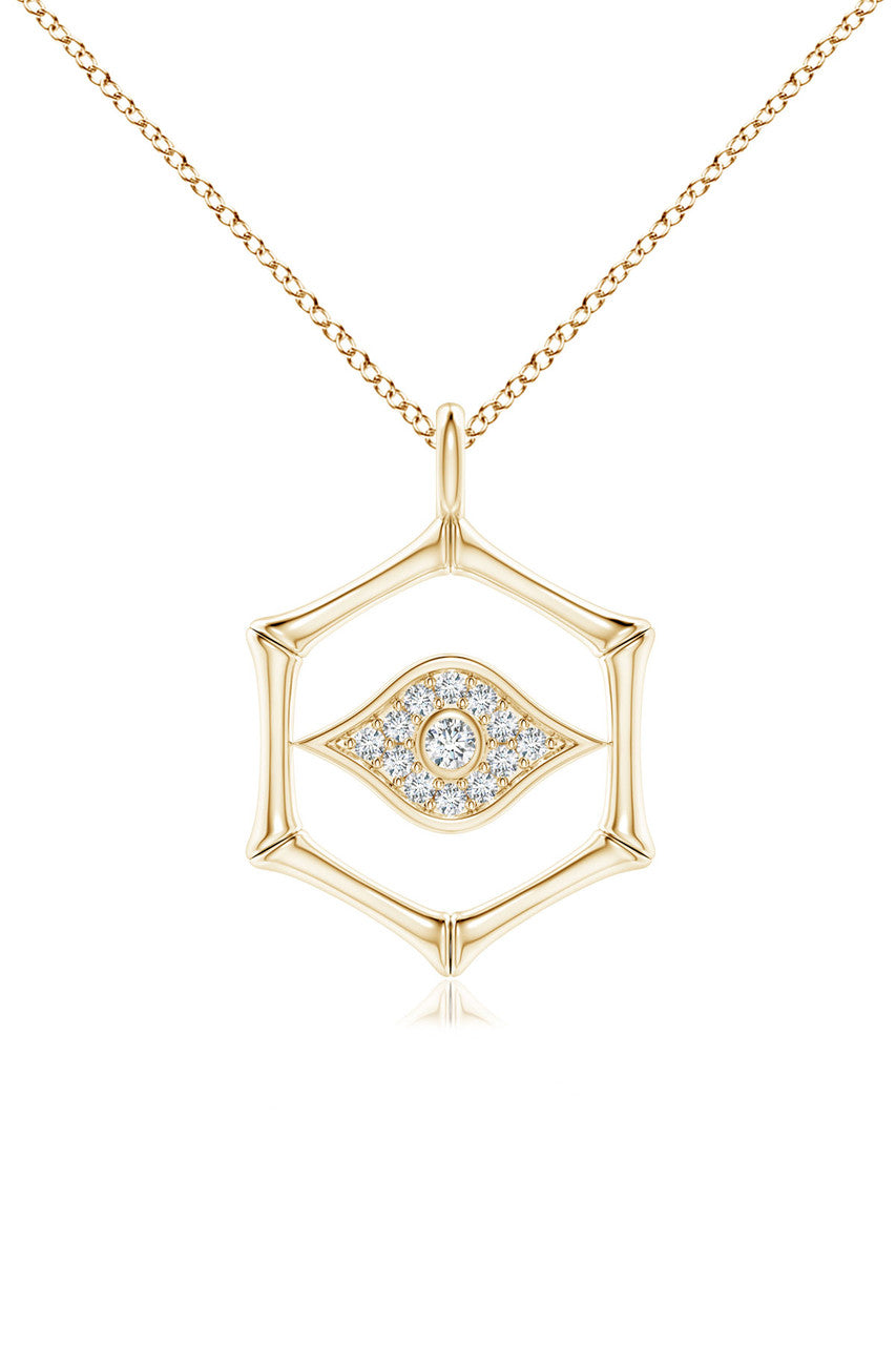 Buy Indochine Spirit 14k Evil Eye Bamboo Hexagon Frame Diamond Necklace in 14K Yellow Gold Online 14K Yellow Gold