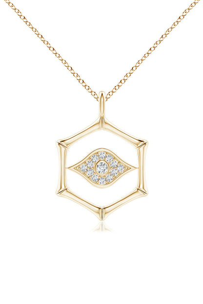 Buy Indochine Spirit 14k Evil Eye Bamboo Hexagon Frame Diamond Necklace in 14K Yellow Gold Online 14K Yellow Gold