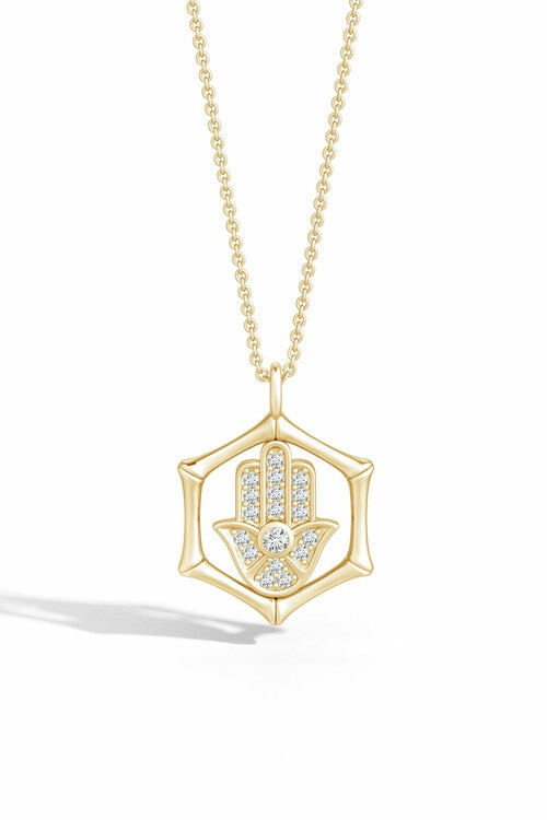 Buy Indochine Spirit 14k Bamboo Frame Hamsa Diamond Pendant Necklace in 14K Yellow Gold Online 14K Yellow Gold