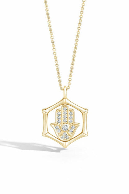 Buy Indochine Spirit 14k Bamboo Frame Hamsa Diamond Pendant Necklace in 14K Yellow Gold Online 14K Yellow Gold