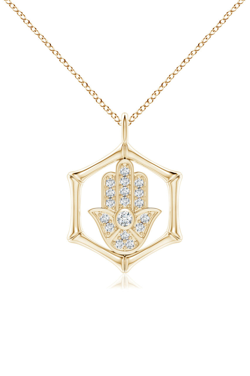 Buy Indochine Spirit 14k Bamboo Frame Hamsa Diamond Pendant Necklace in 14K Yellow Gold Online 14K Yellow Gold