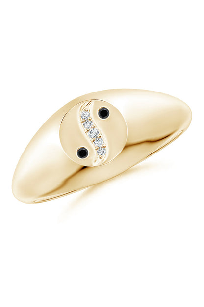 Buy Shangri-La Yin-Yang 14K Gold with Black & White Diamond Signet Ring in 14K Yellow Gold Online 14K Yellow Gold