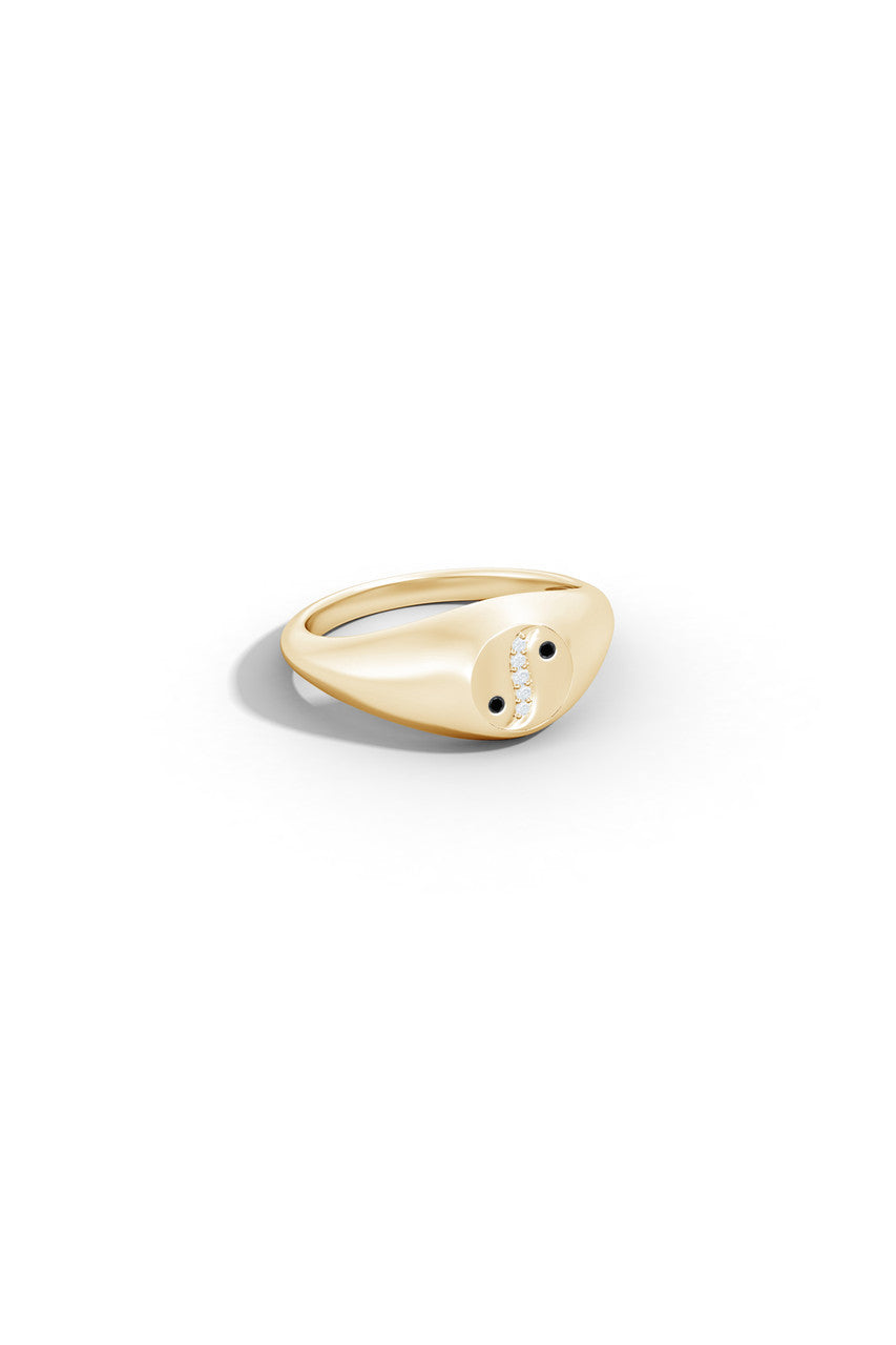Buy Shangri-La Yin-Yang 14K Gold with Black & White Diamond Signet Ring in 14K Yellow Gold Online 14K Yellow Gold