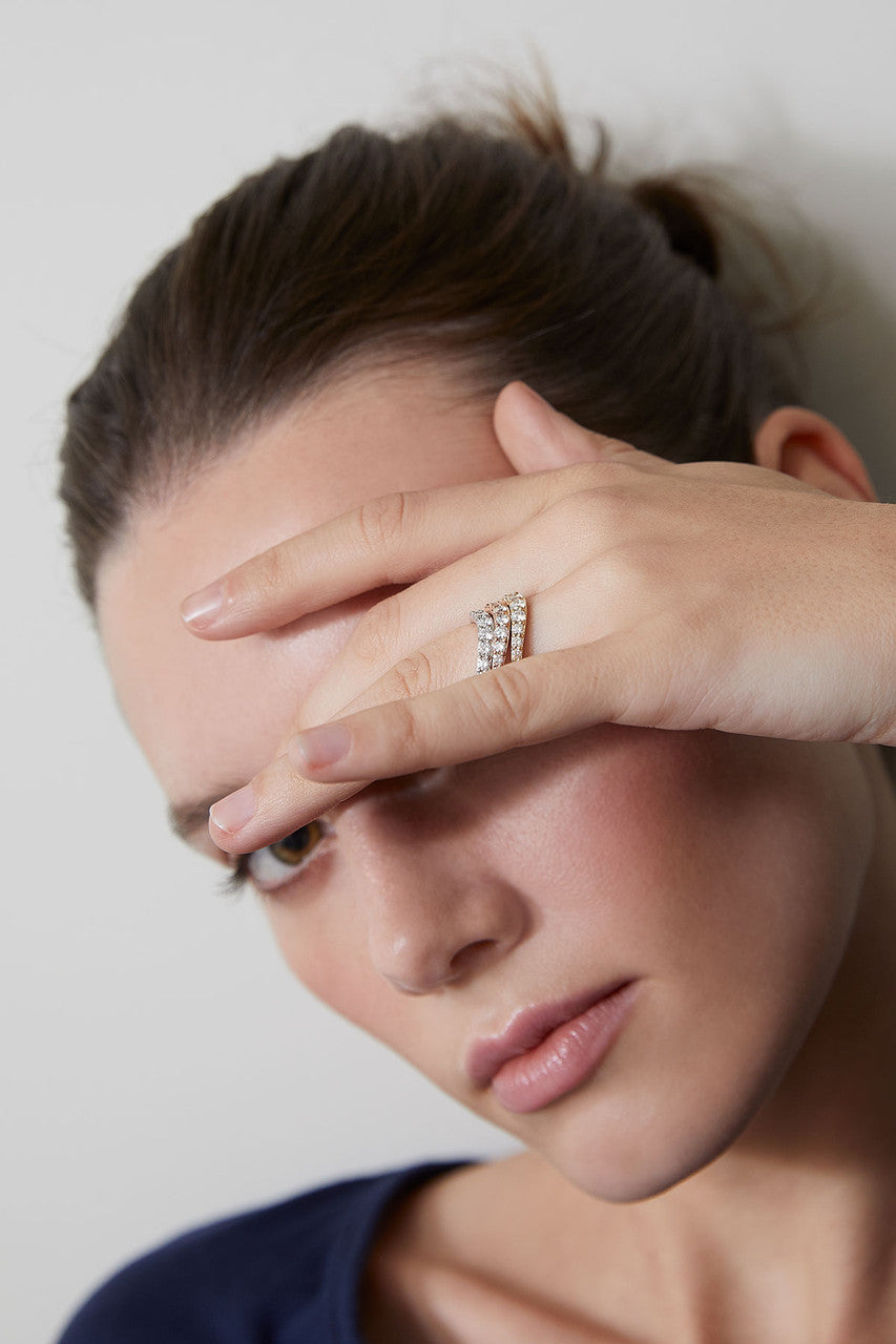Buy Shangri-La Brushstroke 14K Gold and Diamond Half Eternity Stacking Ring in 14K White Gold Online 14K White Gold