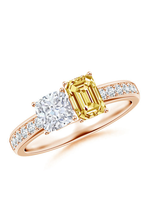 Buy Orient Express Lab-Grown 14K Gold with White & Yellow Diamond Two Stone Ring in 14K Rose Gold Online 14K Rose Gold