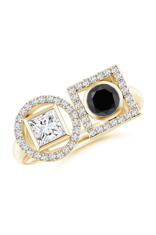 Buy Infinity 14K Gold with Black & White Diamond Two Stone Statement Ring in 14K Yellow Gold Online 14K Yellow Gold