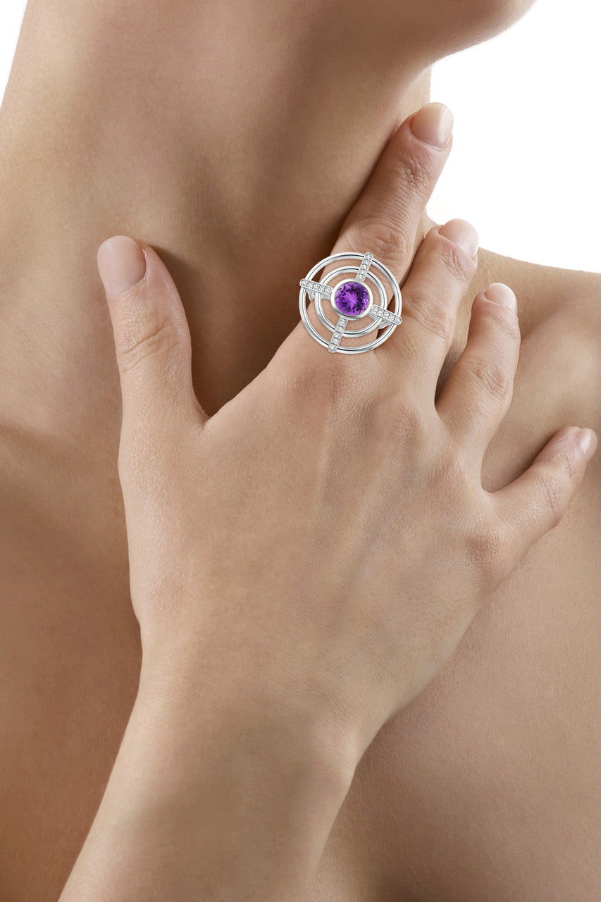 Buy Infinity Concentric Circle 14K Gold and Amethyst Ring in 14K White Gold Online 14K White Gold