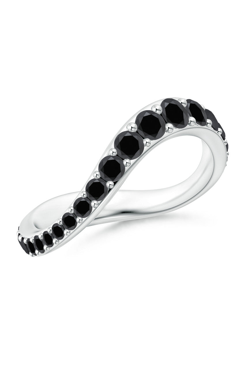 Buy Shangri-La Brushstroke 14K Gold and Black Diamond Full Eternity Stacking Ring in 14K White Gold Online 14K White Gold