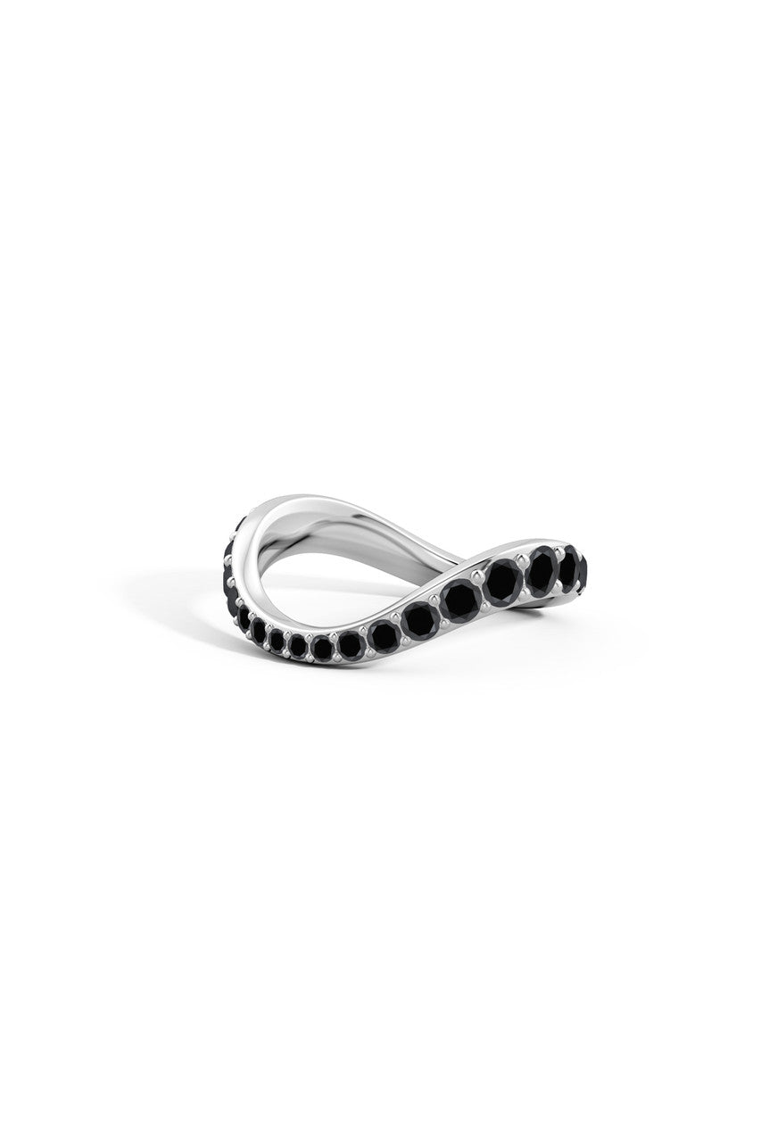 Buy Shangri-La Brushstroke 14K Gold and Black Diamond Full Eternity Stacking Ring in 14K White Gold Online 14K White Gold