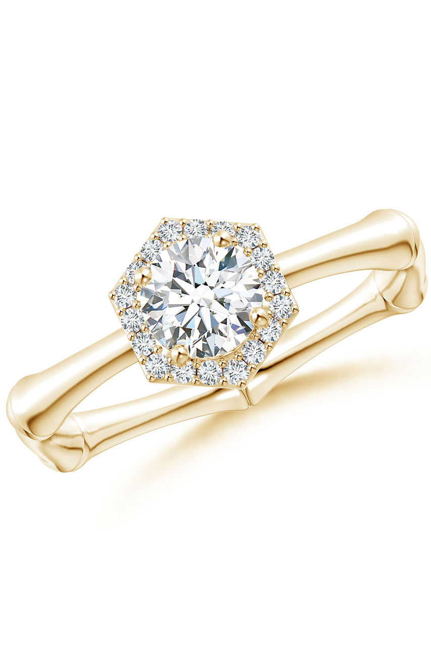 Buy Indochine 14k Hexagon Diamond Pave Halo Bamboo Ring in 14K Yellow Gold Online 14K Yellow Gold
