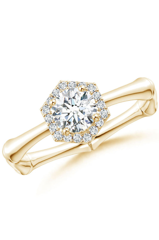 Buy Indochine 14k Hexagon Diamond Pave Halo Bamboo Ring in 14K Yellow Gold Online 14K Yellow Gold