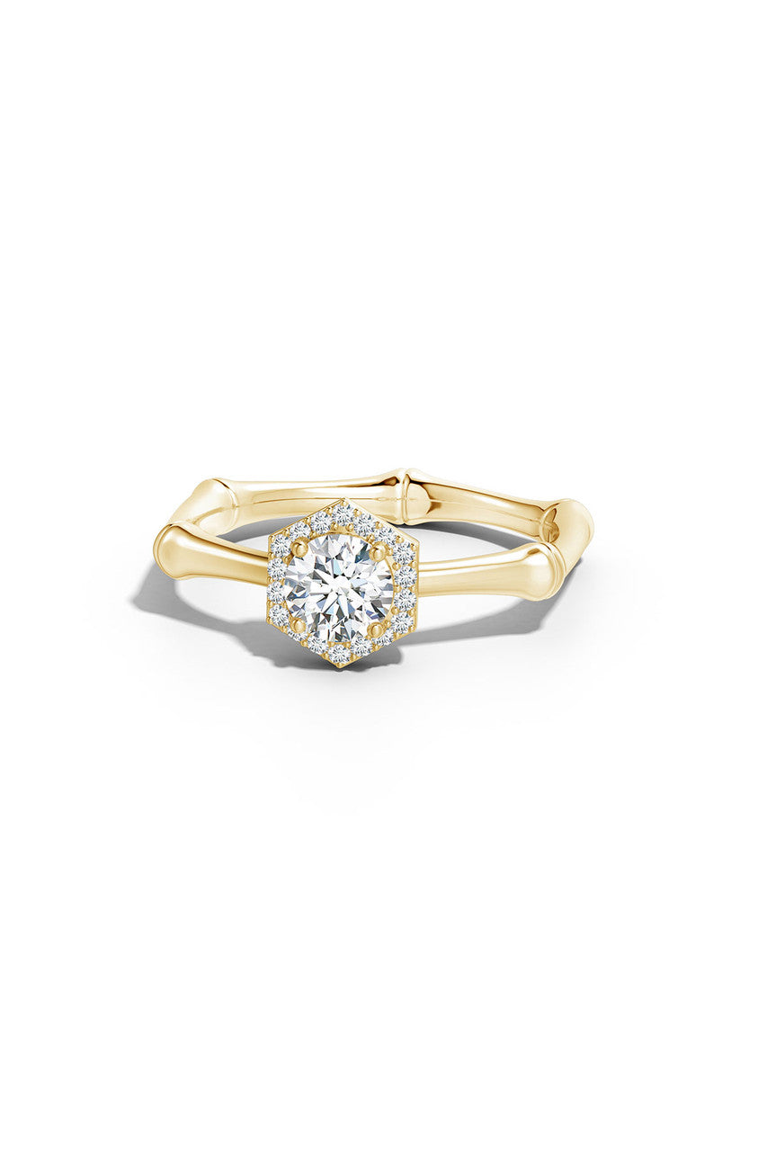 Buy Indochine 14k Hexagon Diamond Pave Halo Bamboo Ring in 14K Yellow Gold Online 14K Yellow Gold