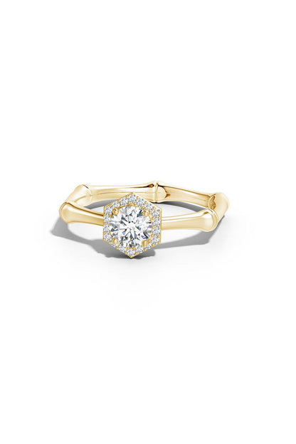 Buy Indochine 14k Hexagon Diamond Pave Halo Bamboo Ring in 14K Yellow Gold Online 14K Yellow Gold