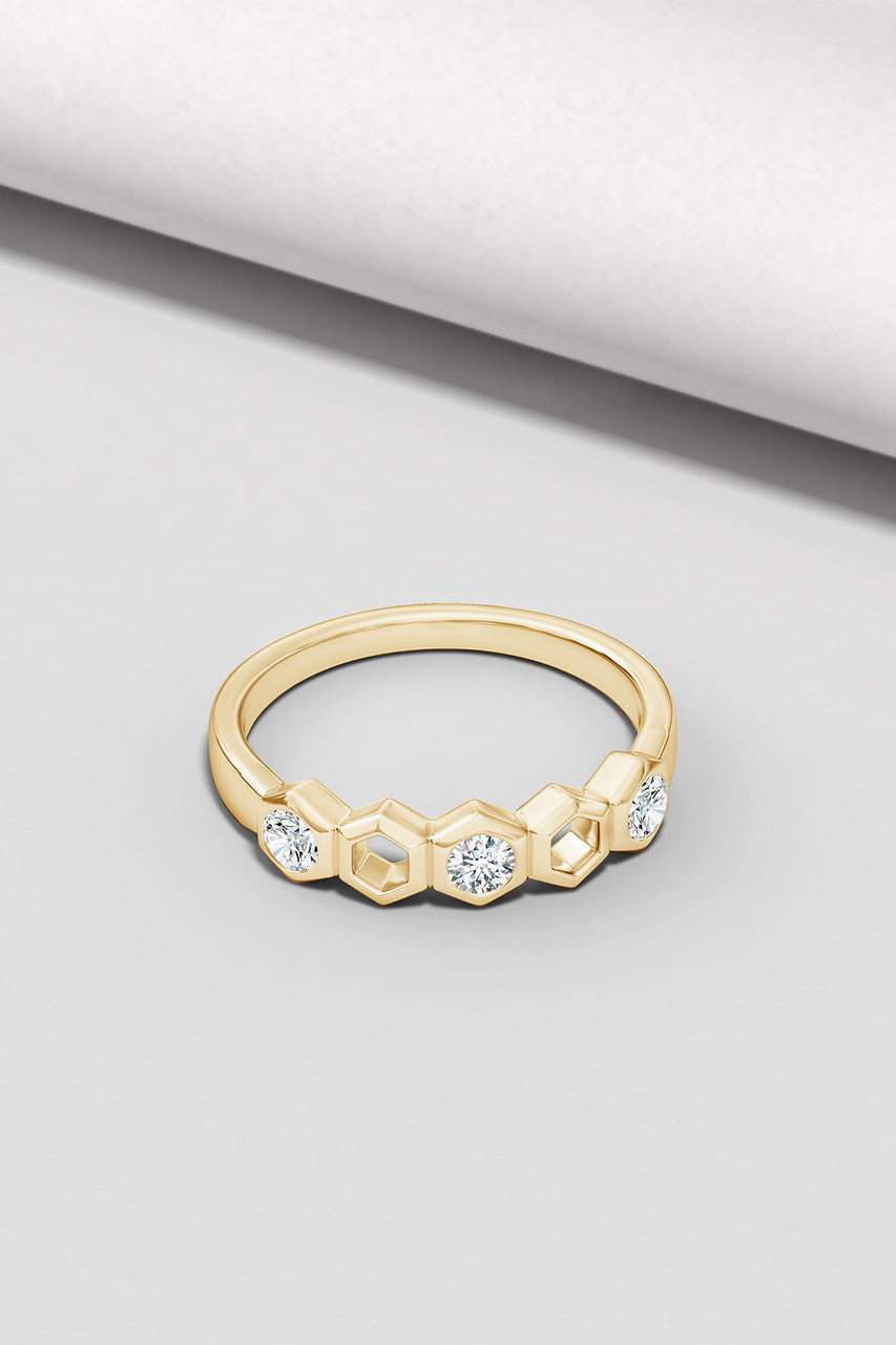 Buy Indochine 14k Hexagon Alternating 3-Diamond Ring in 14K Yellow Gold Online 14K Yellow Gold