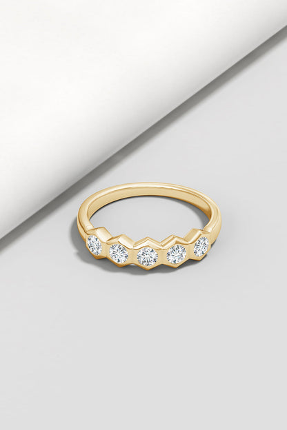 Buy Indochine 14k Hexagon 5-DiamondStacking Ring in 14K Yellow Gold Online 14K Yellow Gold
