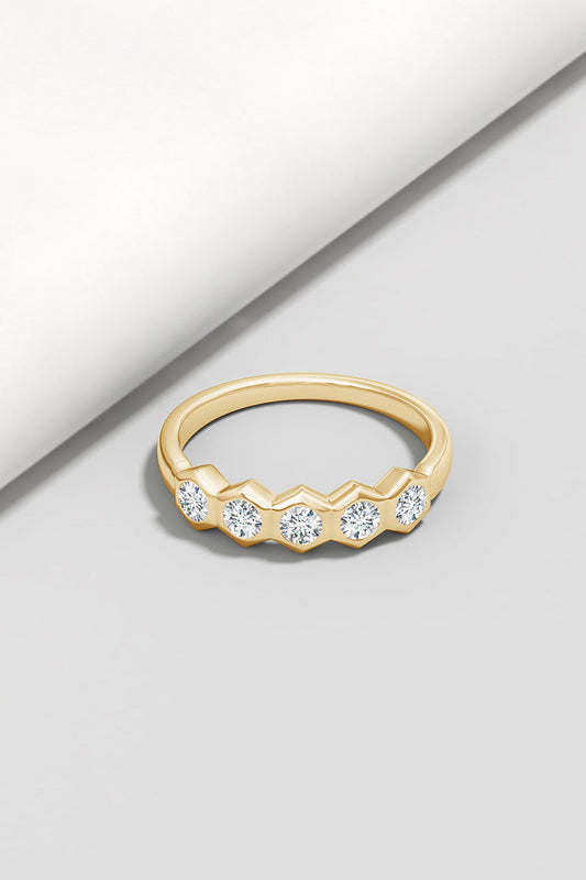 Buy Indochine 14k Hexagon 5-DiamondStacking Ring in 14K Yellow Gold Online 14K Yellow Gold