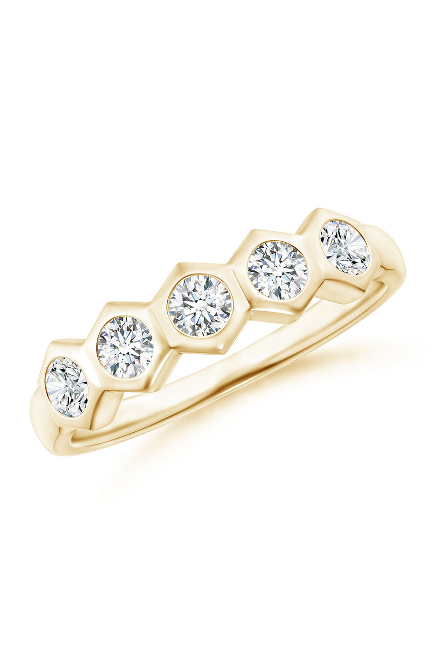 Buy Indochine 14k Hexagon 5-DiamondStacking Ring in 14K Yellow Gold Online 14K Yellow Gold