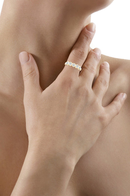 Buy Indochine 14k Hexagon 5-DiamondStacking Ring in 14K Yellow Gold Online 14K Yellow Gold
