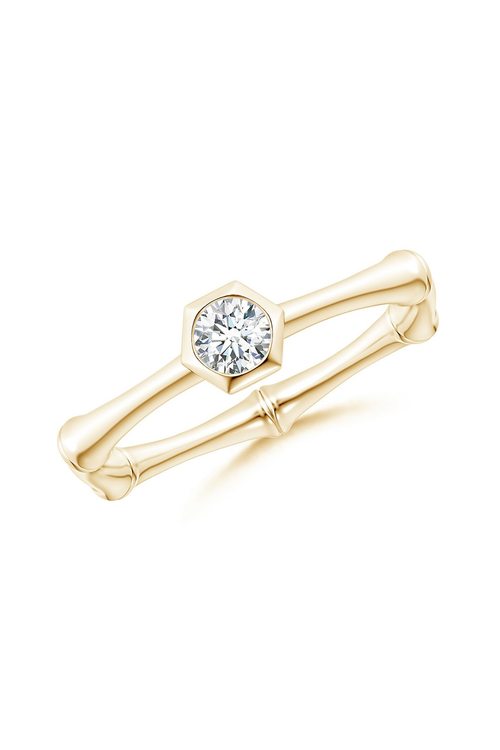 Buy Indochine 14k Hex Frame Diamond Solitaire Bamboo Ring in 14K Yellow Gold Online 14K Yellow Gold
