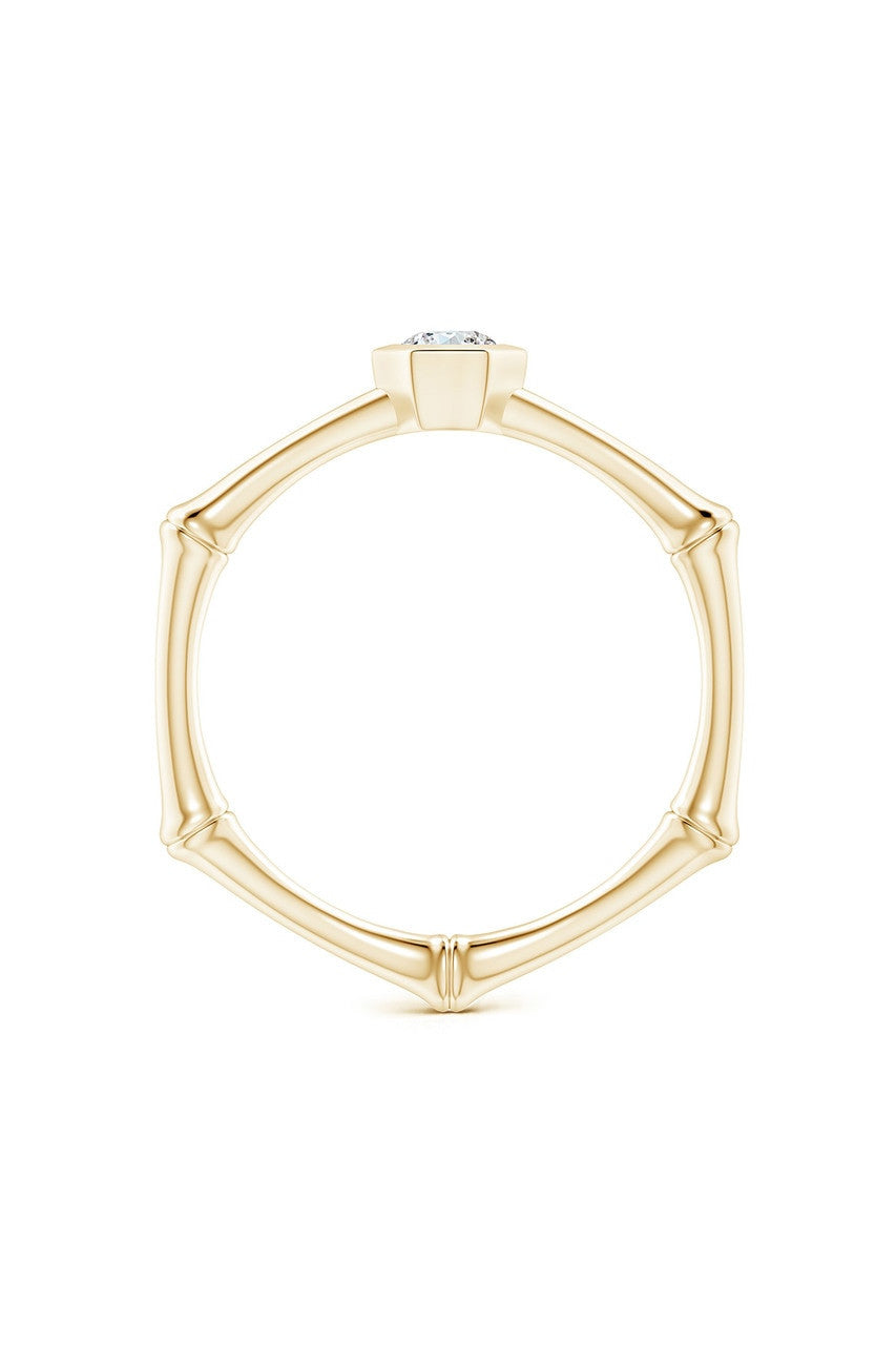 Buy Indochine 14k Hex Frame Diamond Solitaire Bamboo Ring in 14K Yellow Gold Online 14K Yellow Gold