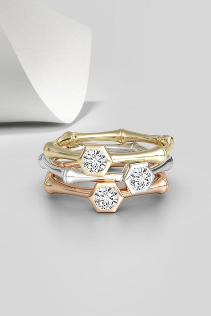 Buy Indochine 14k Hex Frame Diamond Solitaire Bamboo Ring in 14K Rose Gold Online 14K Rose Gold