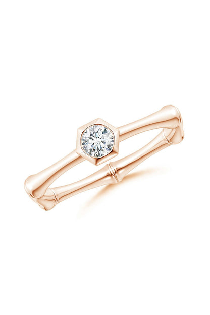 Buy Indochine 14k Hex Frame Diamond Solitaire Bamboo Ring in 14K Rose Gold Online 14K Rose Gold