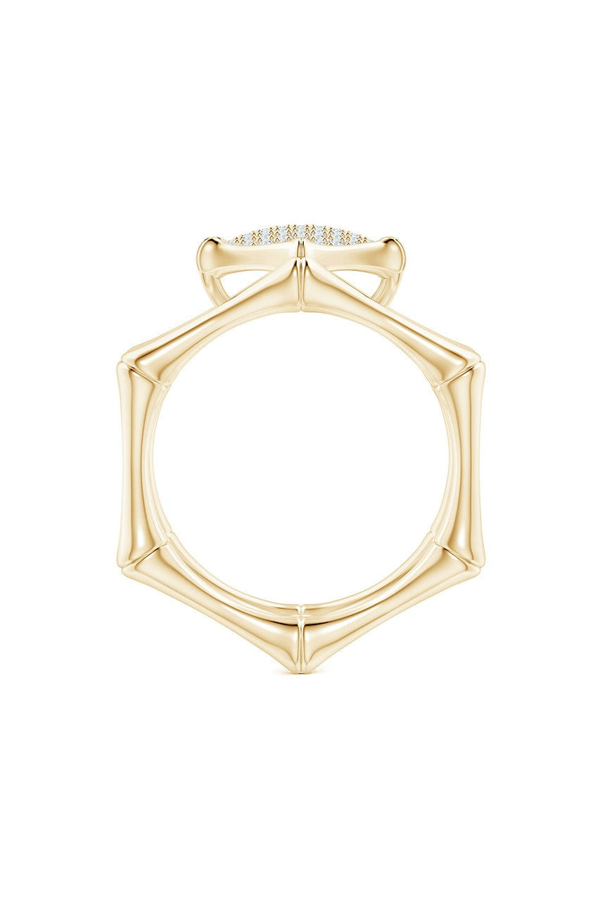 Buy Indochine 14k Pave Diamond Hexagon Center Double Bamboo Band Cocktail Ring in 14K Yellow Gold Online 14K Yellow Gold