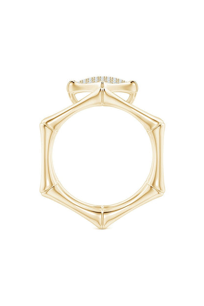 Buy Indochine 14k Pave Diamond Hexagon Center Double Bamboo Band Cocktail Ring in 14K Yellow Gold Online 14K Yellow Gold