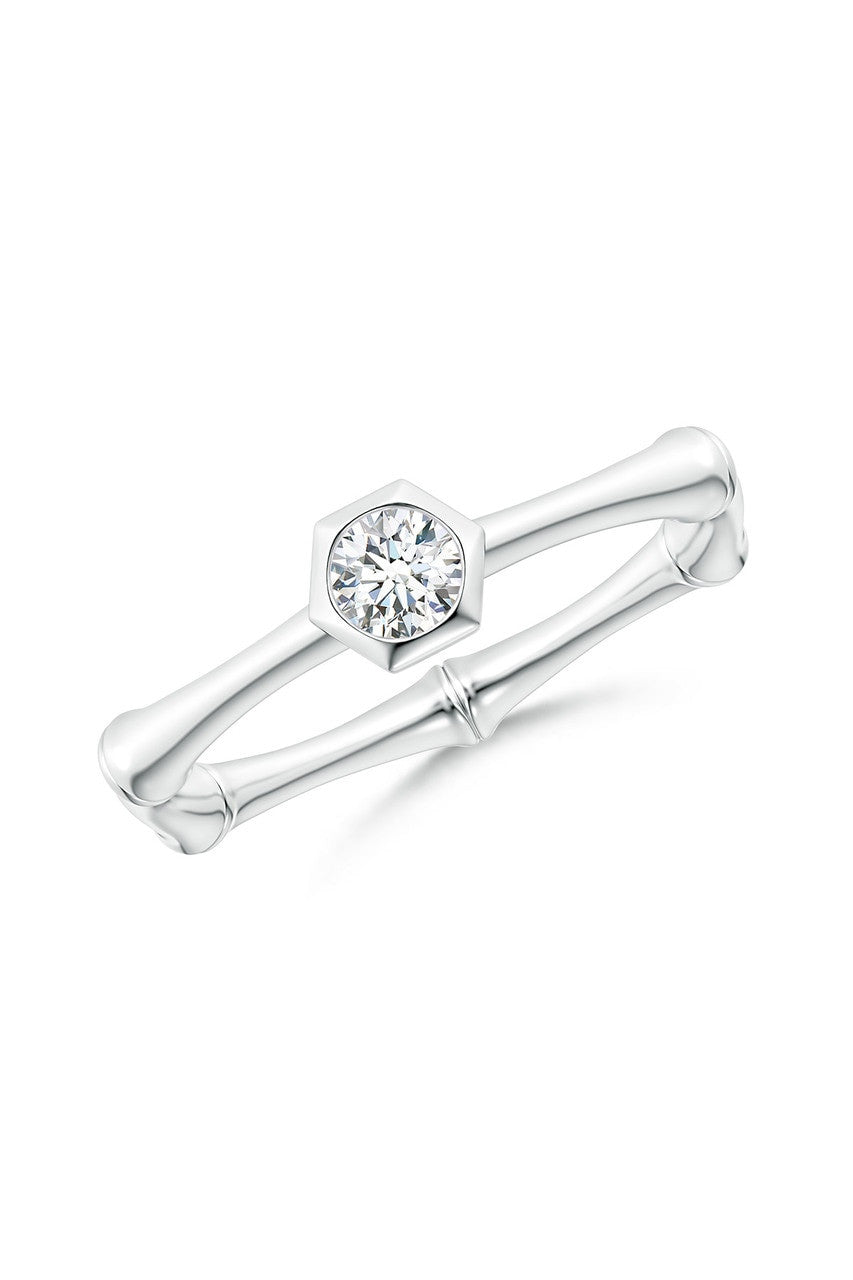 Buy Indochine 14k Hex Frame Diamond Solitaire Bamboo Ring in 14K White Gold Online 14K White Gold
