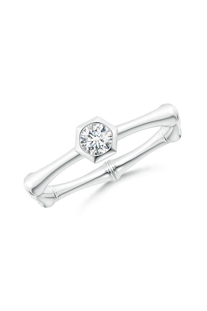 Buy Indochine 14k Hex Frame Diamond Solitaire Bamboo Ring in 14K White Gold Online 14K White Gold