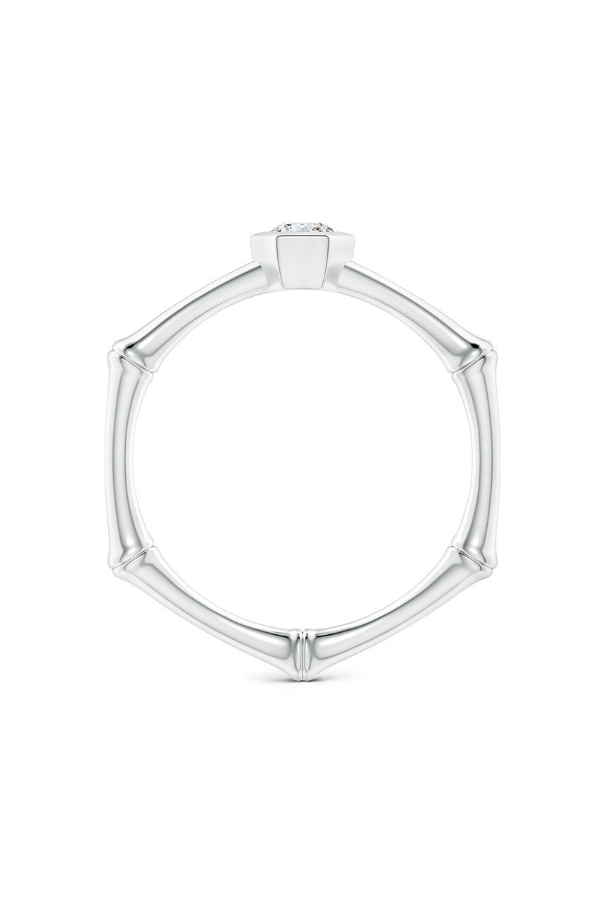 Buy Indochine 14k Hex Frame Diamond Solitaire Bamboo Ring in 14K White Gold Online 14K White Gold