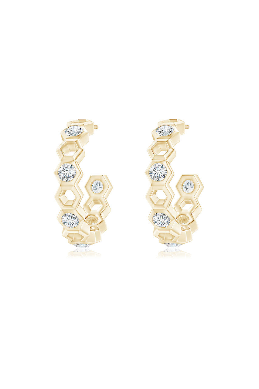 Buy Indochine 14k Small Alternate Stacked Hexagon Diamond Hoop Earrings in 14K Yellow Gold Online 14K Yellow Gold