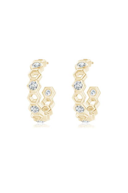 Buy Indochine 14k Small Alternate Stacked Hexagon Diamond Hoop Earrings in 14K Yellow Gold Online 14K Yellow Gold