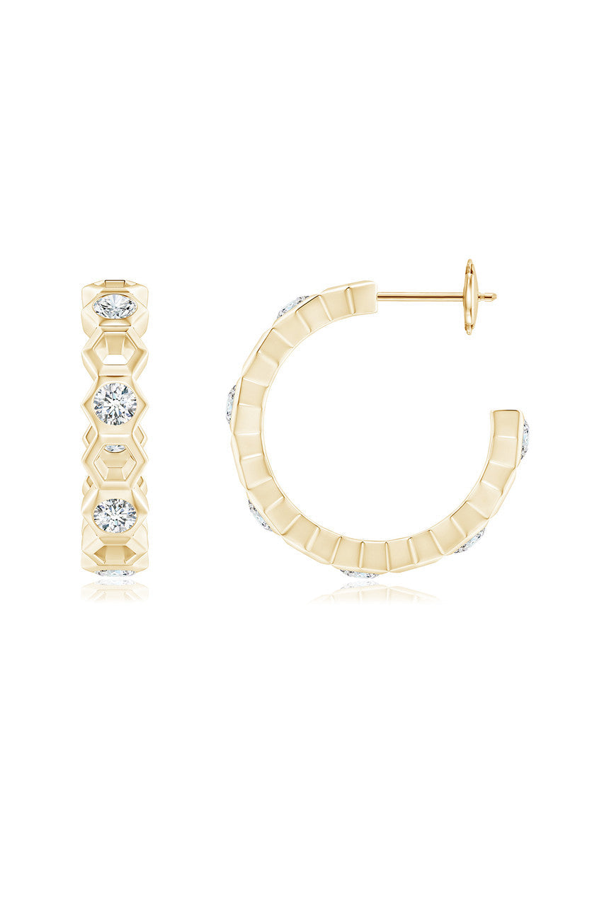 Buy Indochine 14k Small Alternate Stacked Hexagon Diamond Hoop Earrings in 14K Yellow Gold Online 14K Yellow Gold