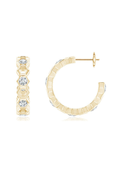 Buy Indochine 14k Small Alternate Stacked Hexagon Diamond Hoop Earrings in 14K Yellow Gold Online 14K Yellow Gold