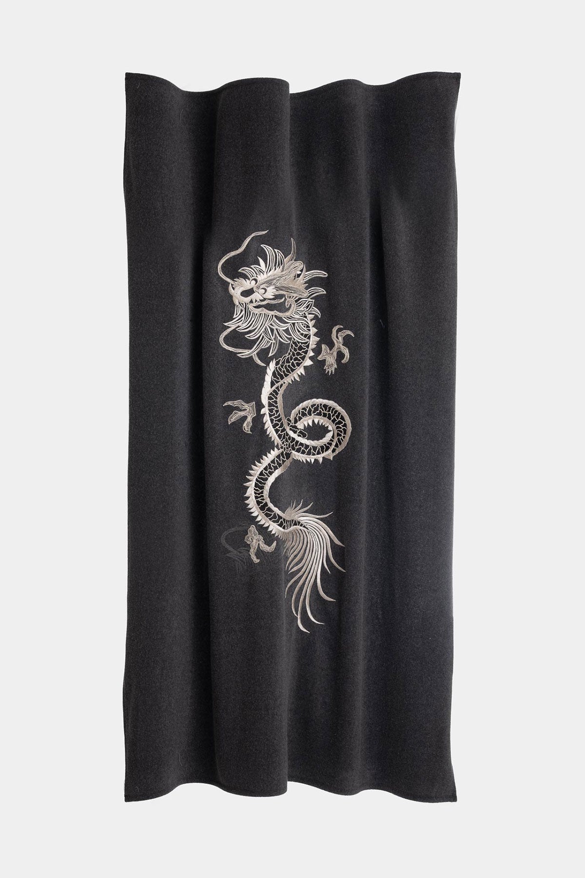 Kham Embroidered Dragon Throw Blanket Anthracite