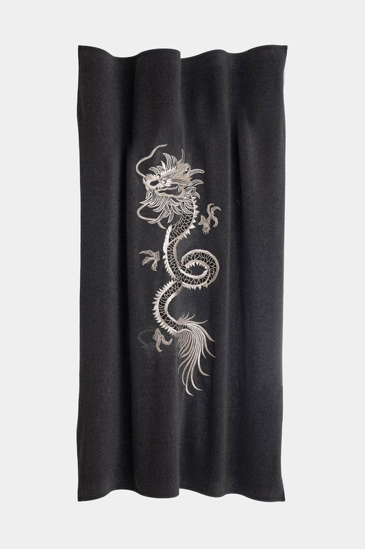 Kham Embroidered Dragon Throw Blanket Anthracite