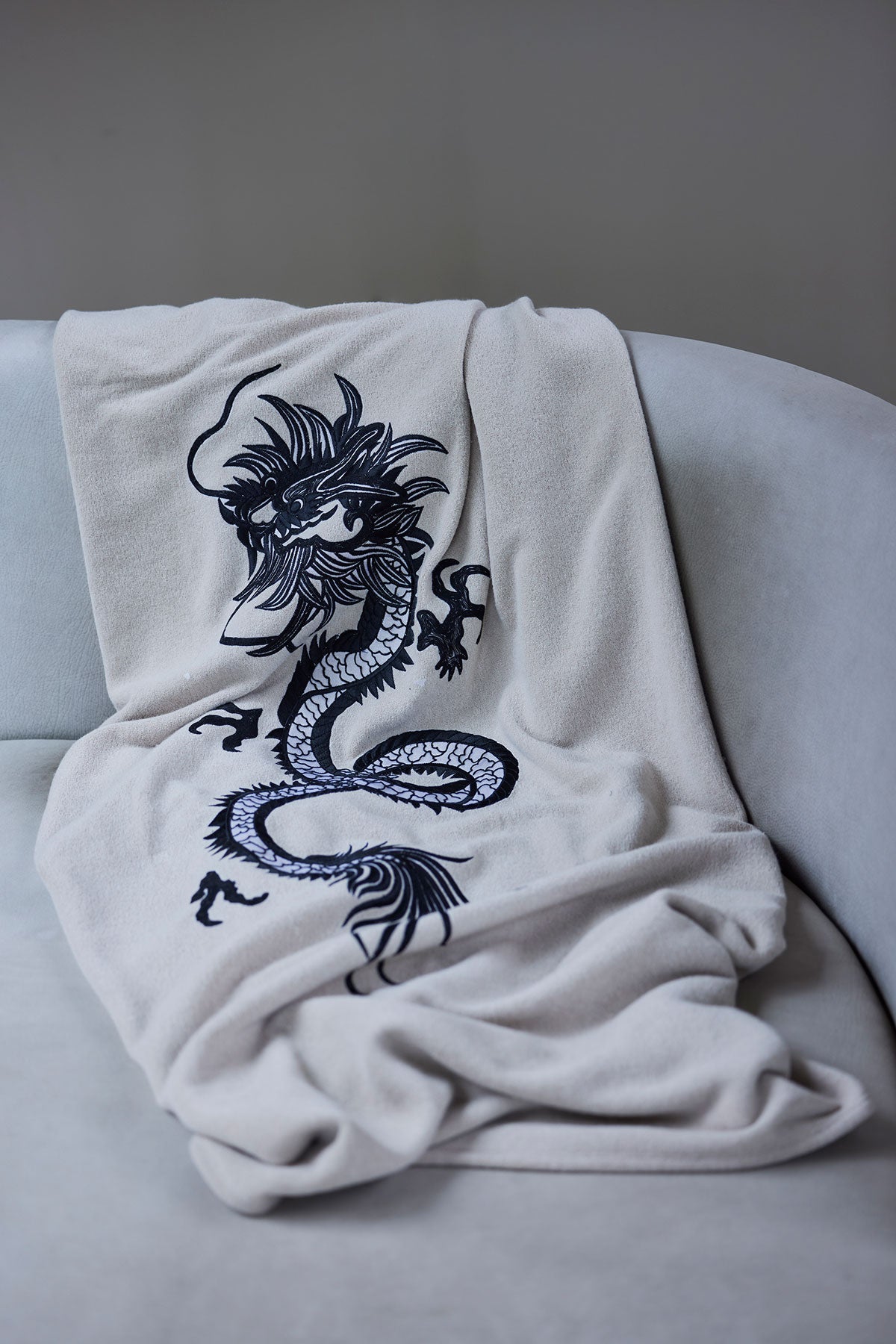 Kham Embroidered Dragon Throw Blanket Cashmere