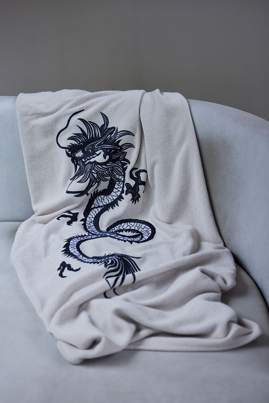 Kham Embroidered Dragon Throw Blanket Cashmere