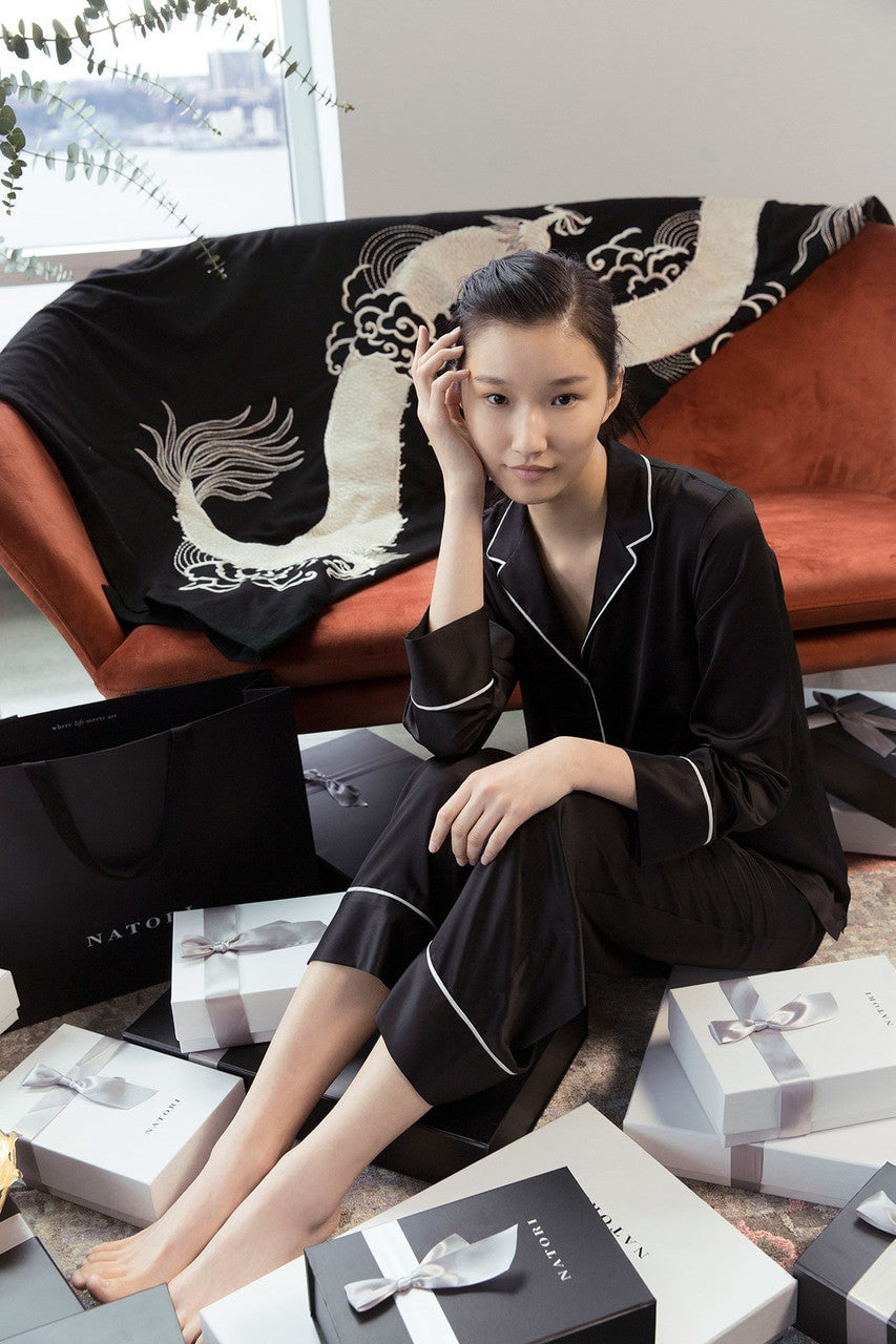 Buy Mayon Dragon Embroidery Throw in Black/Ivory Online Black/Ivory