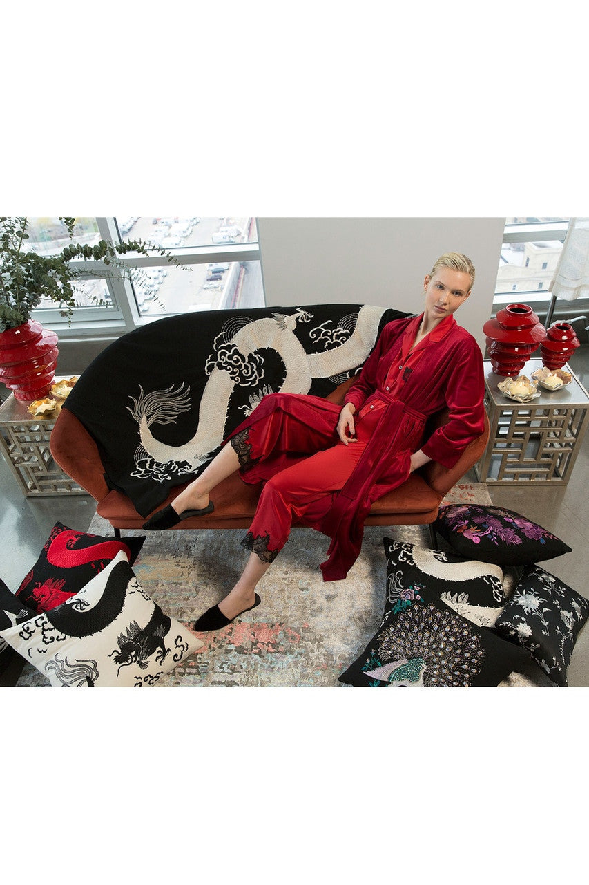 Buy Mayon Dragon Embroidery Throw in Black/Ivory Online Black/Ivory