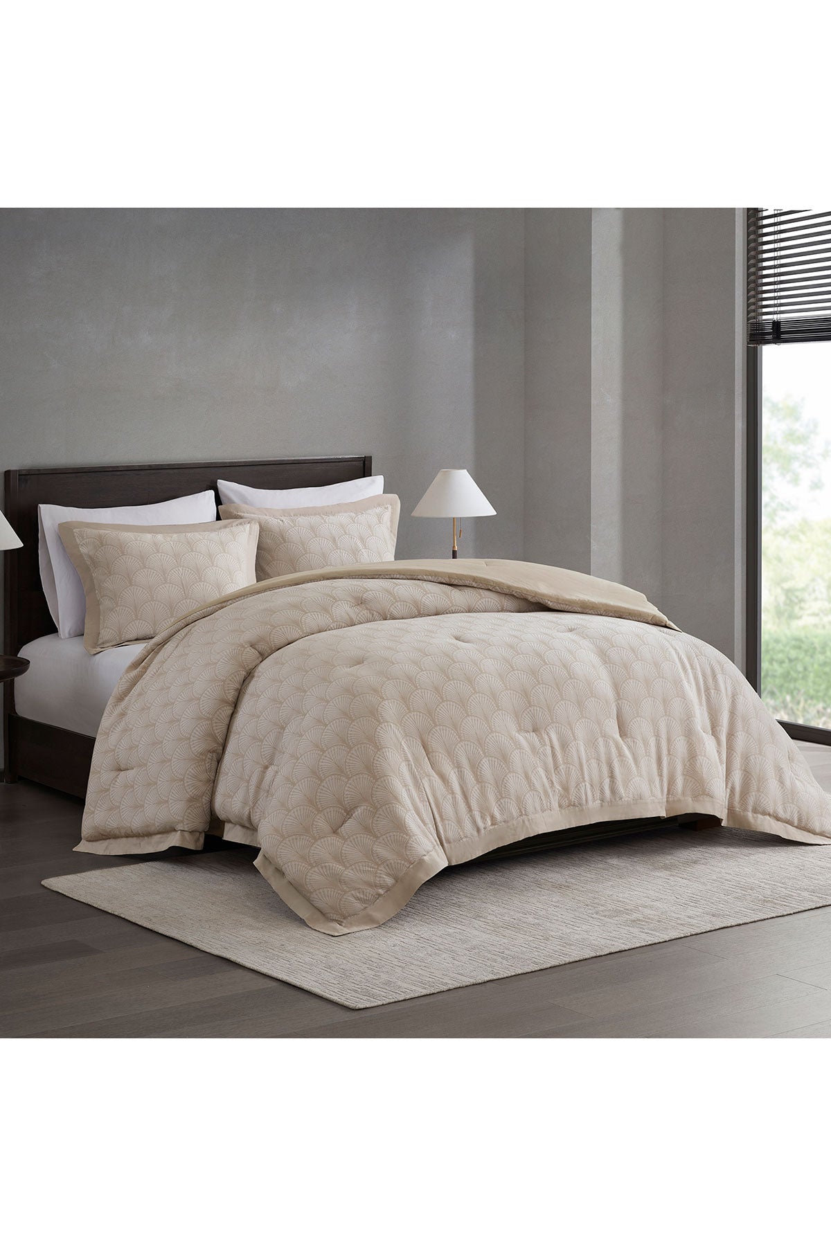 Ogee Fan Jacquard 3 Piece Comforter Mini Set Beige