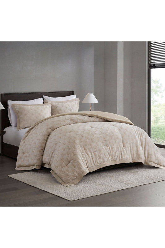 Ogee Fan Jacquard 3 Piece Comforter Mini Set Beige