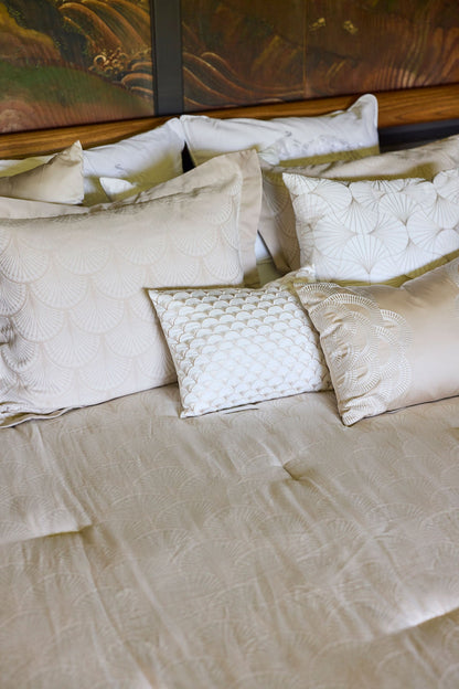 Ogee Fan Jacquard 3 Piece Comforter Mini Set Beige