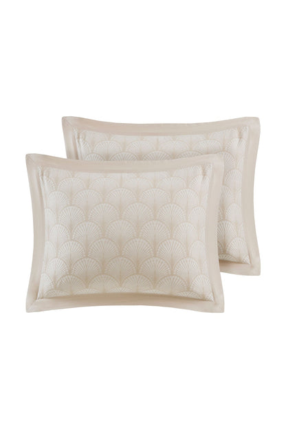 Ogee Fan Jacquard 3 Piece Comforter Mini Set Beige