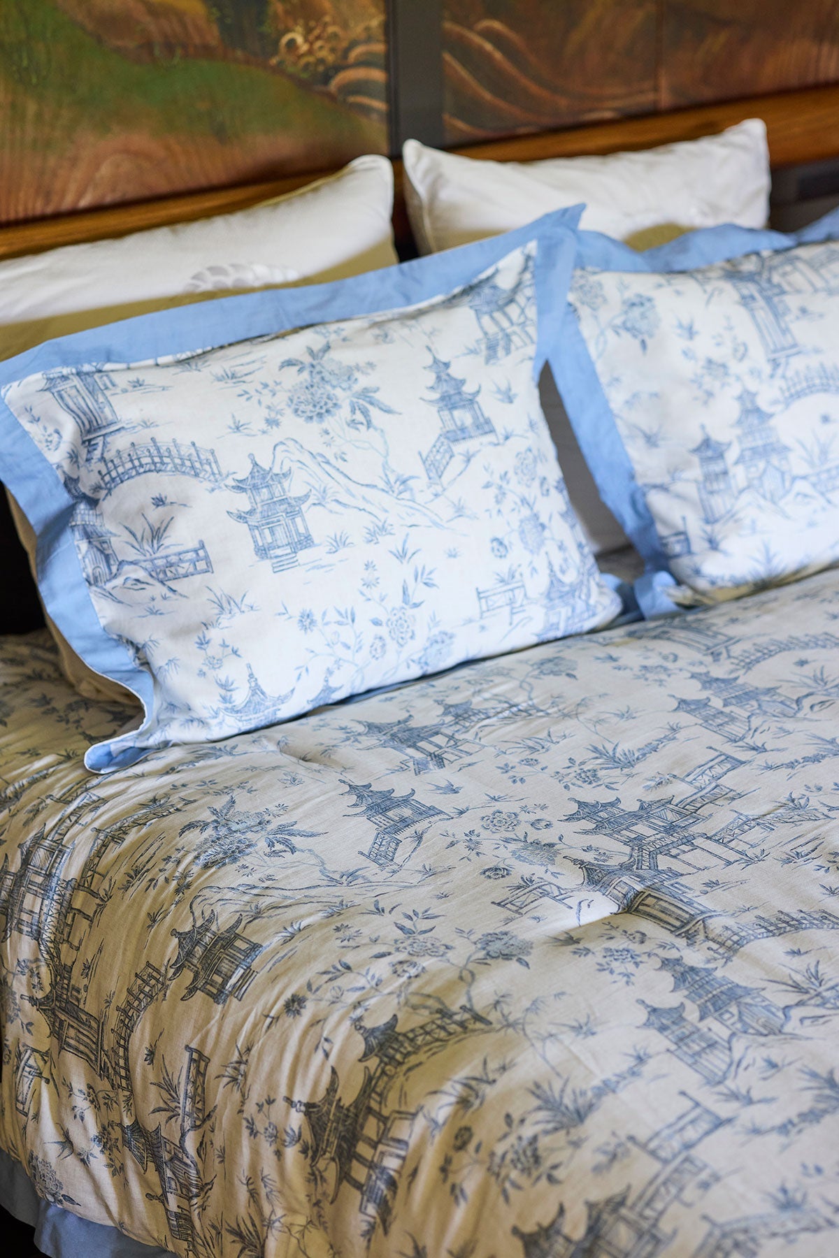 Village Toile 3 Piece Comforter Mini Set French Blue