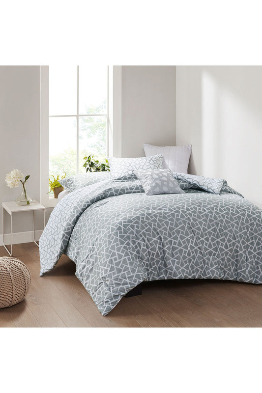Buy Soho Geo 4 Piece Reversible Comforter Set in Grey/White Online Grey/White
